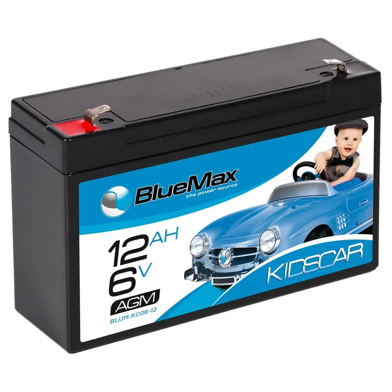 Kinder Elektrofahrzeug Batterie BLUEMAX KidsCar AGM 6V 12Ah Seite links