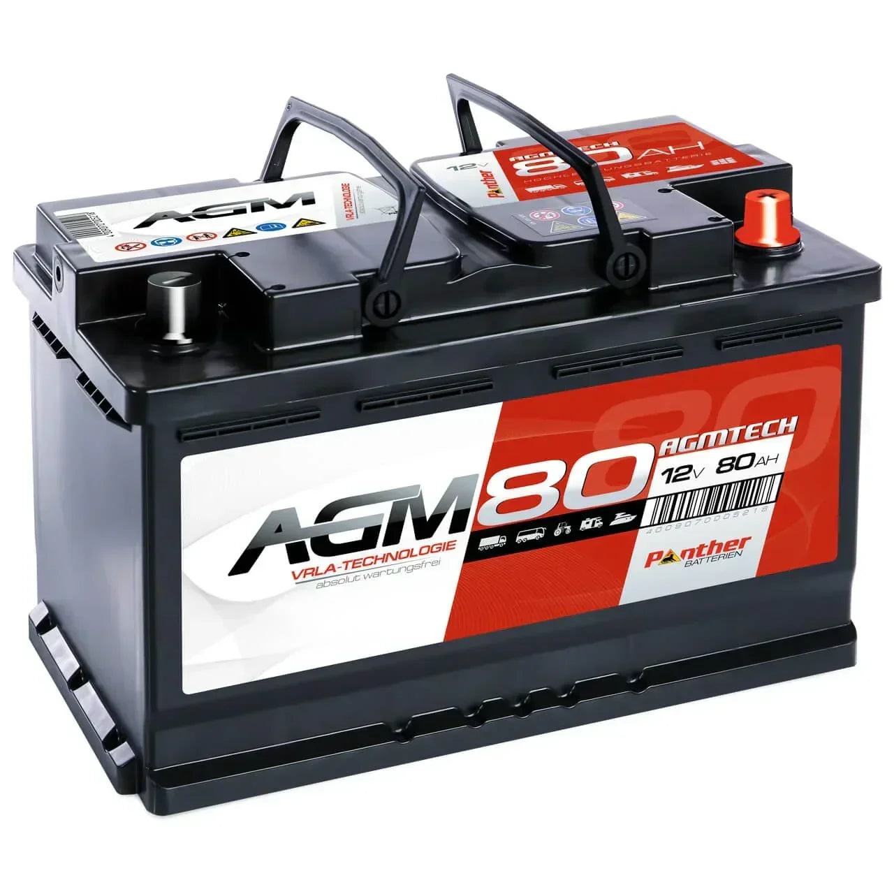Versorgerbatterie Panther AGM 12V 80Ah Seite links
