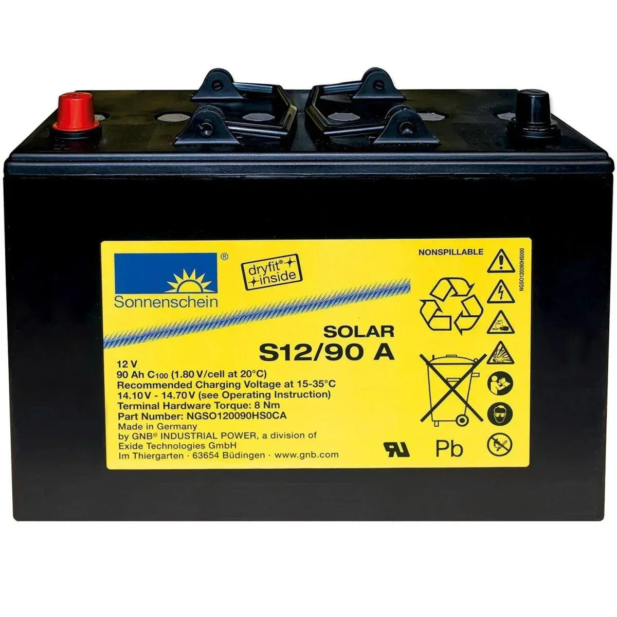 Versorgerbatterie Sonnenschein Solar Dryfit GEL S12 90A 12V 90Ah Front