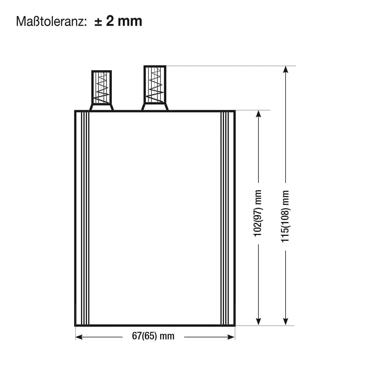 Zink-Kohle Warn- und Baustellenbeleuchtung Batterie Panther 6V 7Ah technische Zeichnung Front